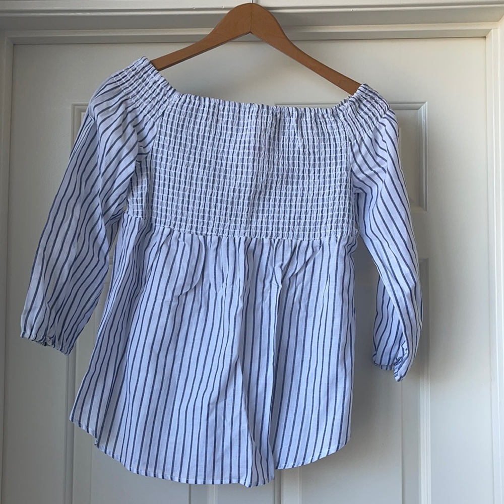 Blue and white striped top